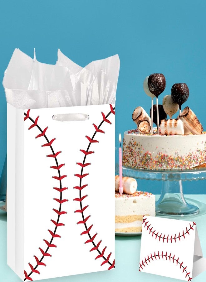 GOLDCROW Baseball Gift Bag with Birthday Card - Large Baseball Party Favor Bags, Includes Tissue Paper & Envelope - for Boys Birthday, Sports Events, Team Gifts (Goodie Bags, Wrapping Paper Alternative) - Image 3